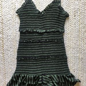 Olivaceous green and navy stripe mini dress